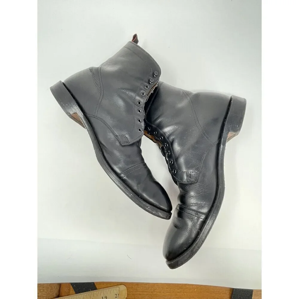 Allen Edmonds First 1st Avenue Black Laced Boots Cap Toe Combo Sole Size 11.5 D